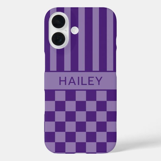 Paarse Geruite Gestreepte Gepersonaliseerde Case-Mate iPhone Case (Achterkant)