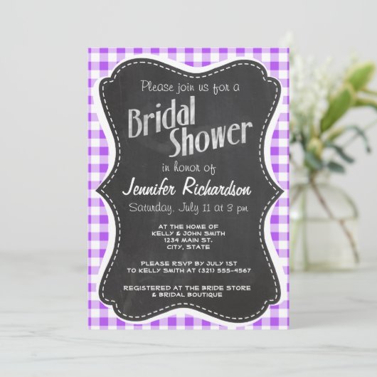 Paarse geruite gingham;  schoolbord kaart (Staand voorkant)