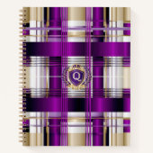 Paarse geruite monogram spiral notebook notitieboek (Voorkant)
