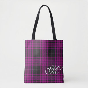Paarse geruite monogramtassen tote bag