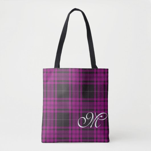 Paarse geruite monogramtassen tote bag (Voorkant)