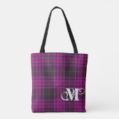 Paarse geruite monogramtassen tote bag (Achterkant)