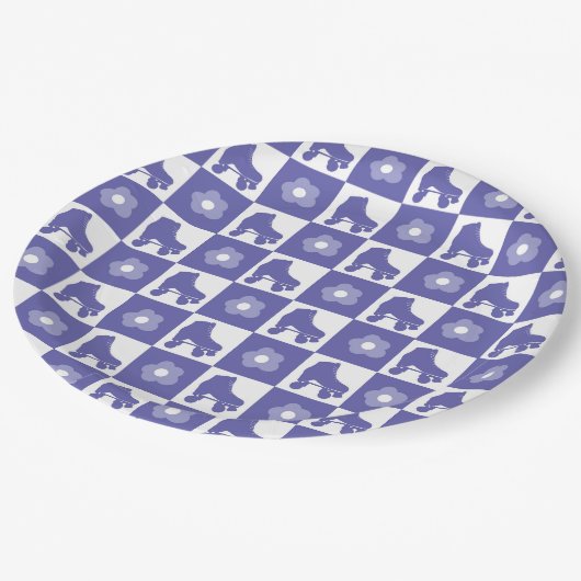 Paarse geruite roller Schaats Papieren Bordje (Gekanteld)