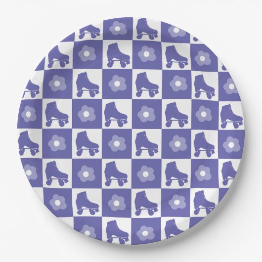 Paarse geruite roller Schaats Papieren Bordje (Voorkant)