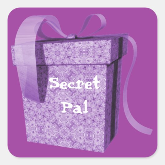 Paarse geschenkdoos lint Secret Pal Label Stickers (Voorkant)