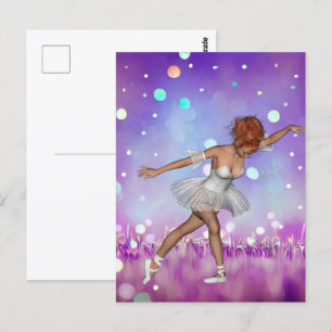 Paarse geschilderde bokeh achtergrond & ballerina briefkaart