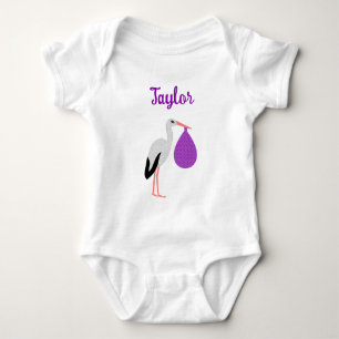 Paarse geslacht neutrale Baby Ooievaar Aangepaste  Romper