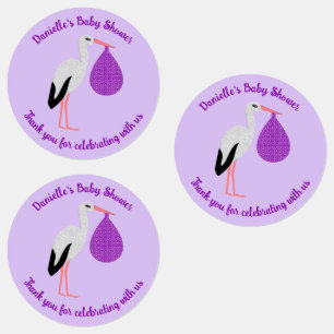 Paarse geslacht neutrale Baby Ooievaar Baby Shower Labels