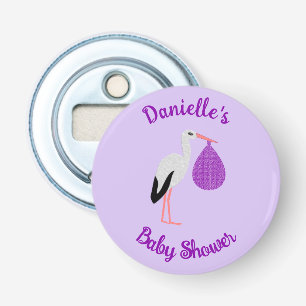 Paarse geslacht neutrale Ooievaar Baby Borrel Button Flesopener