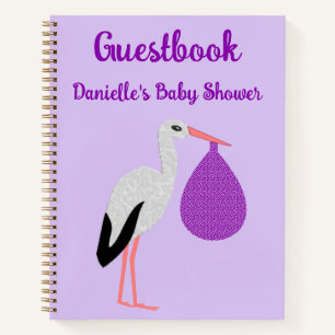 Paarse geslachtsneutrale Baby Ooievaar Baby Shower Notitieboek