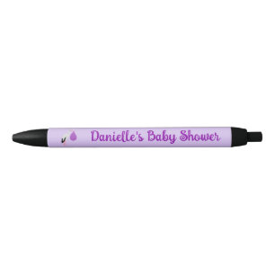 Paarse geslachtsneutrale Baby Ooievaar Baby Shower Zwarte Inkt Pen
