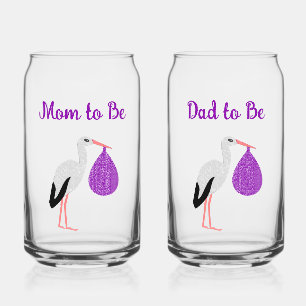 Paarse geslachtsneutrale Baby Ooievaar Maatwerk Blikvorm Glas