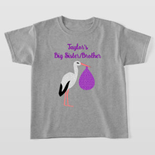 Paarse geslachtsneutrale Baby Ooievaar Zus/Broer T-shirt