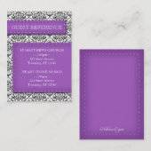 Paarse gestikte Damask Wedding Guest Reference Visitekaartje (Voorkant / Achterkant)