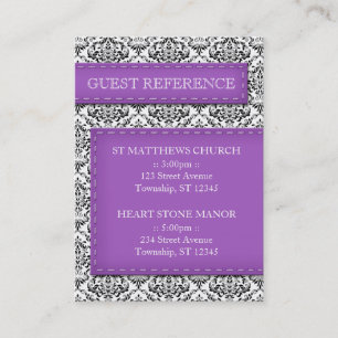 Paarse gestikte Damask Wedding Guest Reference Visitekaartje