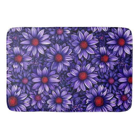 Paarse gestileerde bloemenpatroon badmat (Voorkant)