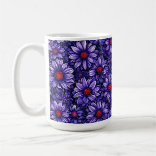 Paarse gestileerde bloemenpatroon koffiemok