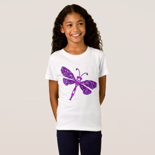 Paarse gestileerde Dragonfly kinder T-shirt (Voorkant volledig)