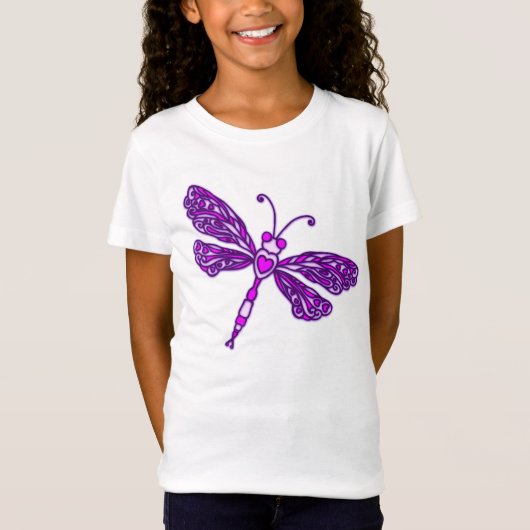 Paarse gestileerde Dragonfly kinder T-shirt (Voorkant)