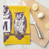 Paarse gestileerde uil familie op elke kleur theedoek (Quarter Fold)