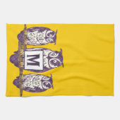 Paarse gestileerde uil familie op elke kleur theedoek (Horizontaal)