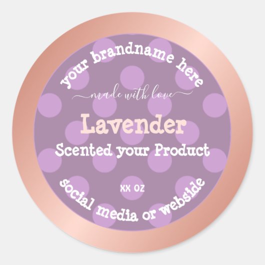 Paarse gestippelde productverpakkingsetiketten Roo Ronde Sticker (Voorkant)