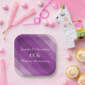 Paarse Gestreept, Naam 60e Jubileum Feestvierkant Papieren Bordje (Feest)