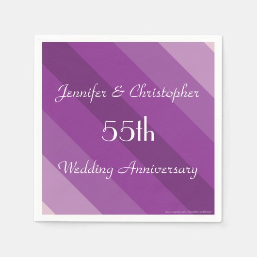 Paarse Gestreepte 55e Bruiloft Jubileum Naam Papie Servet (Voorkant)