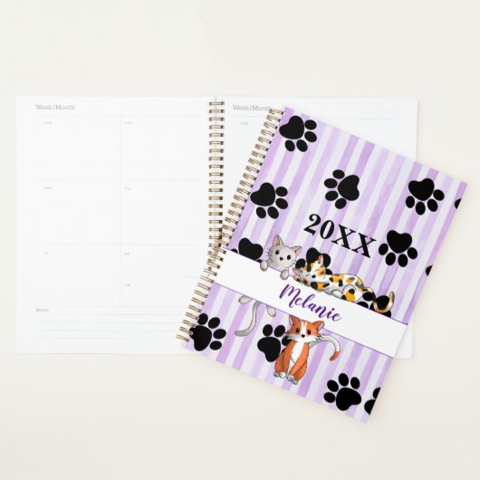 Paarse gestreepte achtergrond kittens & poten aanp planner (Display)