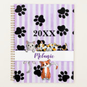 Paarse gestreepte achtergrond kittens & poten aanp planner (Voorkant)