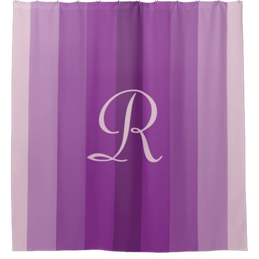 Paarse Gestreepte Bleke Paarse Monogram Monogram Douchegordijn (Voorkant)