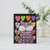 Paarse gestreepte Cat Green Eyes Bright Snoep Hear Briefkaart (Staand voorkant)