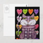 Paarse gestreepte Cat Green Eyes Bright Snoep Hear Briefkaart (Voorkant / Achterkant)