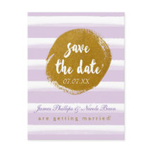 Paarse gestreepte & gouden folie Save The Date-ans