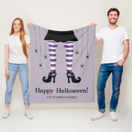 Paarse Gestreepte Heksenbenen En Spinnen Halloween Fleece Deken