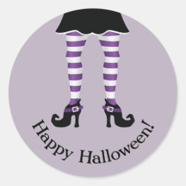 Paarse gestreepte heksenbenen Fijne Halloween Teks Ronde Sticker