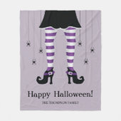 Paarse gestreepte heksenpoten en spinnen Halloween Fleece Deken (Voorkant)