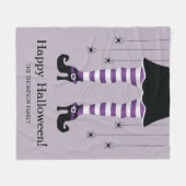 Paarse gestreepte heksenpoten en spinnen Halloween Fleece Deken (Voorkant (Horizontaal))