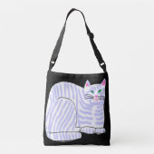 Paarse gestreepte kat Abstracte kunst Crossbody Tas (Achterkant)