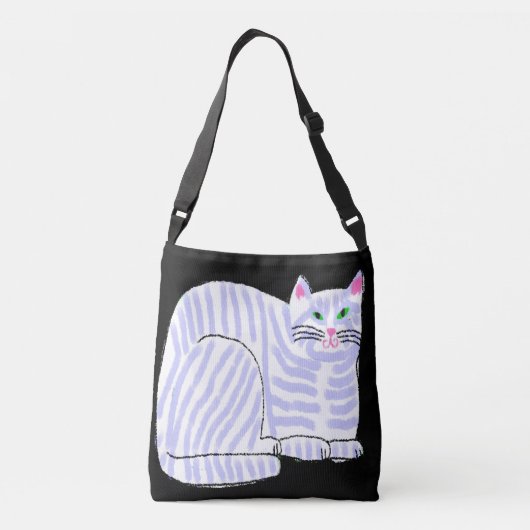 Paarse gestreepte kat Abstracte kunst Crossbody Tas (Achterkant)