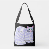 Paarse gestreepte kat Abstracte kunst Crossbody Tas (Voorkant)