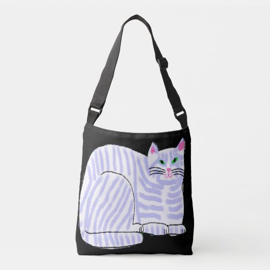 Paarse gestreepte kat Abstracte kunst Crossbody Tas (Voorkant)