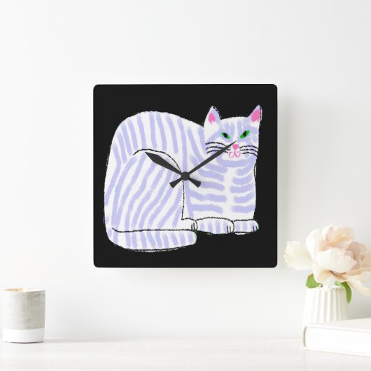 Paarse gestreepte kat Abstracte kunst Vierkante Klok (Huis)