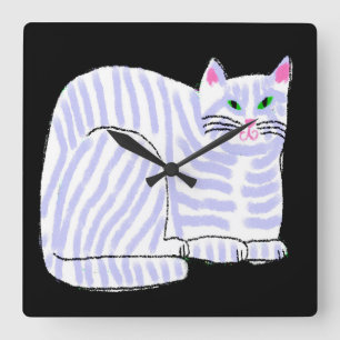 Paarse gestreepte kat Abstracte kunst Vierkante Klok