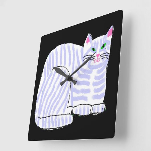 Paarse gestreepte kat Abstracte kunst Vierkante Klok (Hoek)