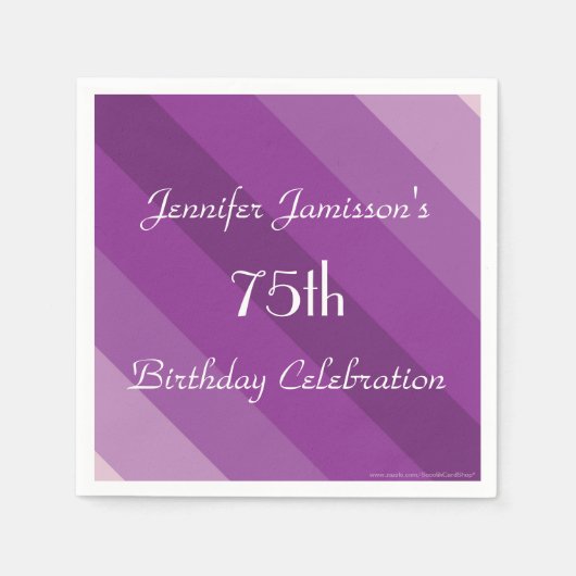 Paarse gestreepte papieren servetten, 75e verjaard servetten (Voorkant)