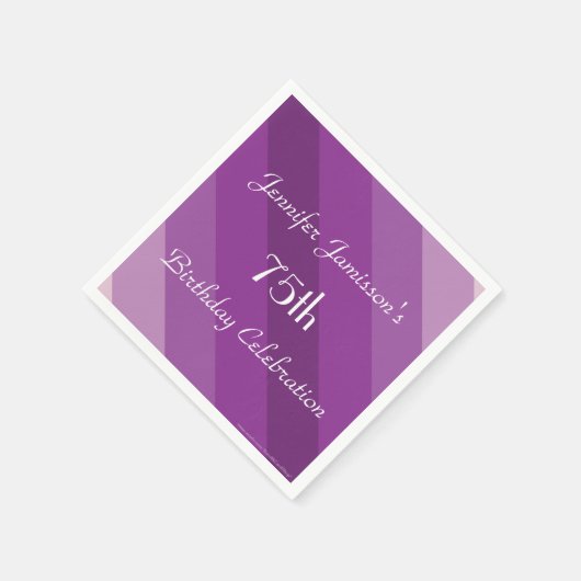 Paarse gestreepte papieren servetten, 75e verjaard servetten (Hoek)