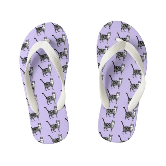 Paarse Gestreepte Tabby Kat Strand Flip Flops Teen (Voetbed)