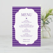 Paarse Gestreepte Trouwmenu Plat Kaart (Staand voorkant)