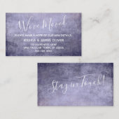 Paarse getextureerde grunge "We hebben ons verplaa Informatiekaartje (Voorkant / Achterkant)